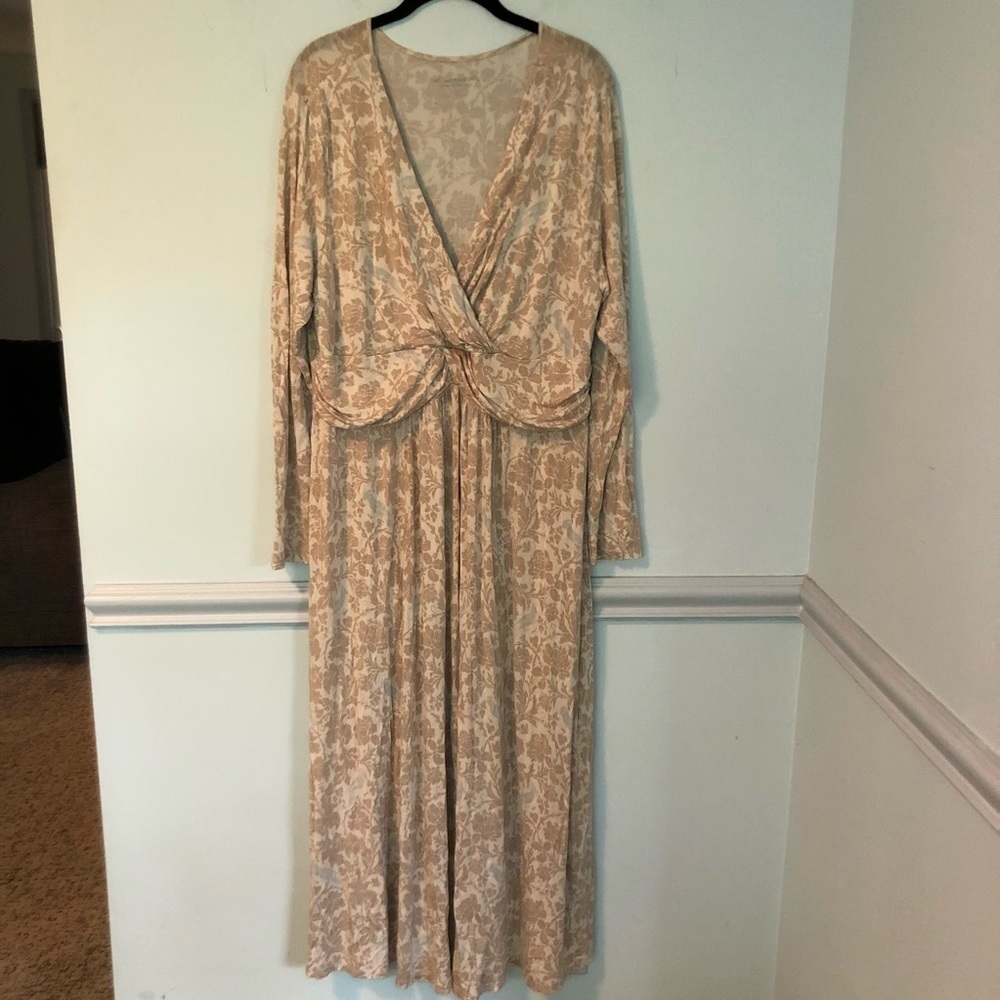Soft Surroundings Brown & Gray Long Sleeve Maxi Dress Size 1X